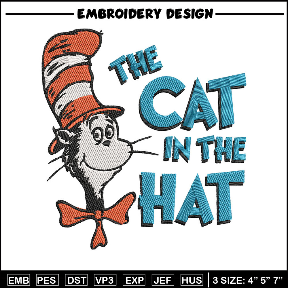 The Cat in the Hat Embroidery Design, Dr Seuss Embroidery, Embroidery File, Embroidery design, Digital download.jpg