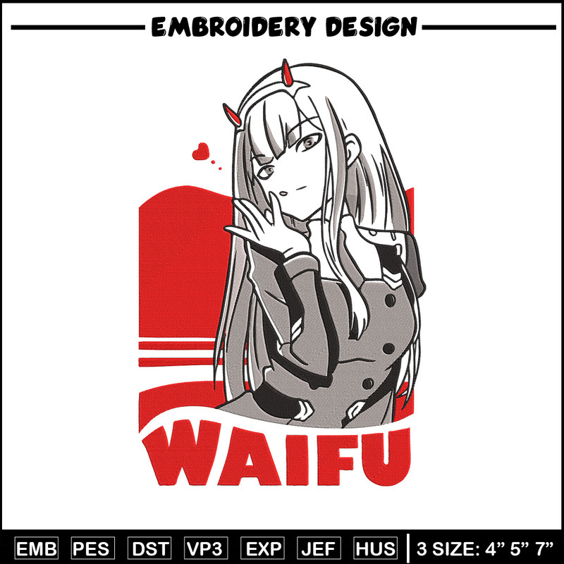 Waifu Zero Two Embroidery Design, Zero Two Embroidery, Embroidery File, Anime Embroidery, Anime shirt,Digital download..jpg