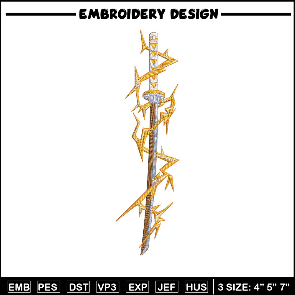 Zenitsu sword Embroidery Design, Demon slayer Embroidery, Embroidery File, Anime Embroidery, Digital download.jpg