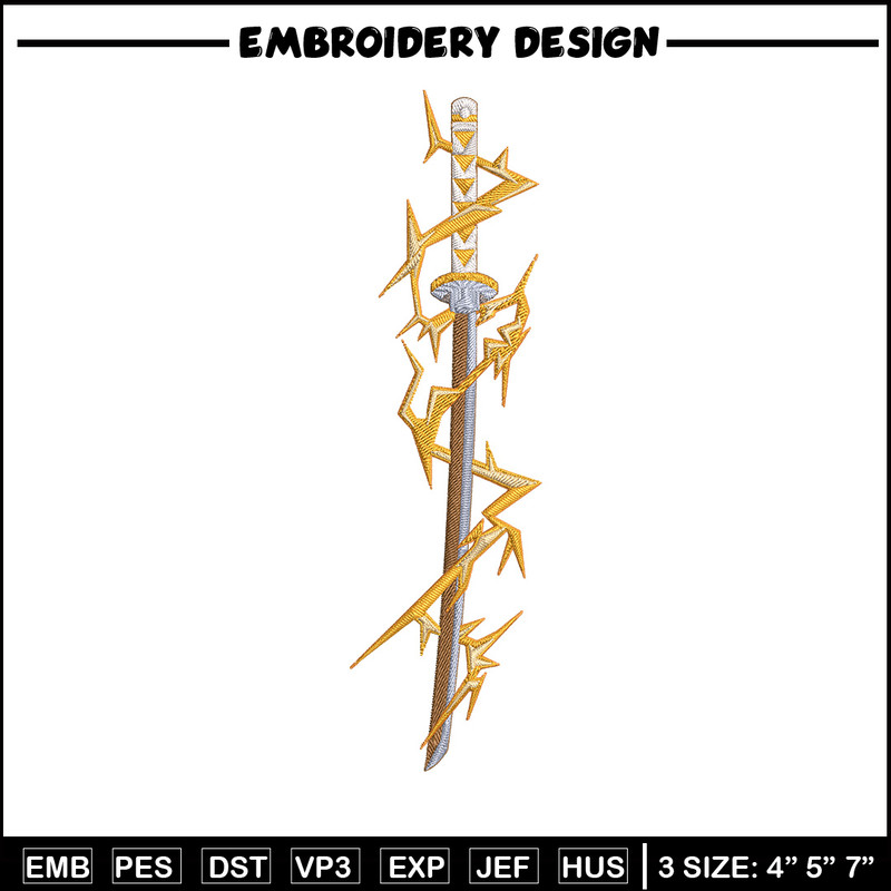 Zenitsu sword Embroidery Design, Demon slayer Embroidery, Embroidery File, Anime Embroidery, Digital download.jpg