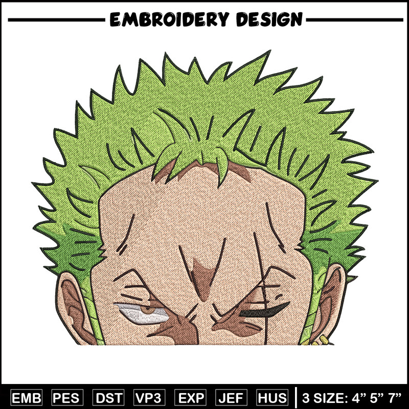Zoro peeker Embroidery Design, One piece Embroidery, Embroidery File, Anime Embroidery,Anime shirt,Digital download.jpg