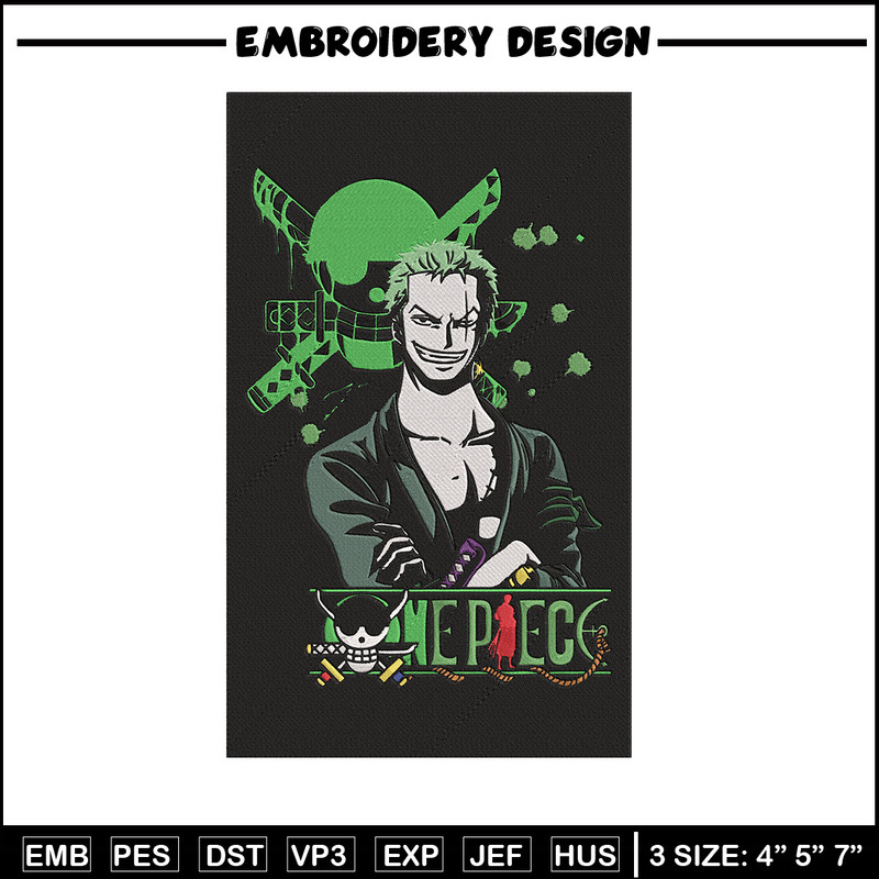 Zoro poster Embroidery Design, One piece Embroidery, Embroidery File, Anime Embroidery, Anime shirt, Digital download.jpg