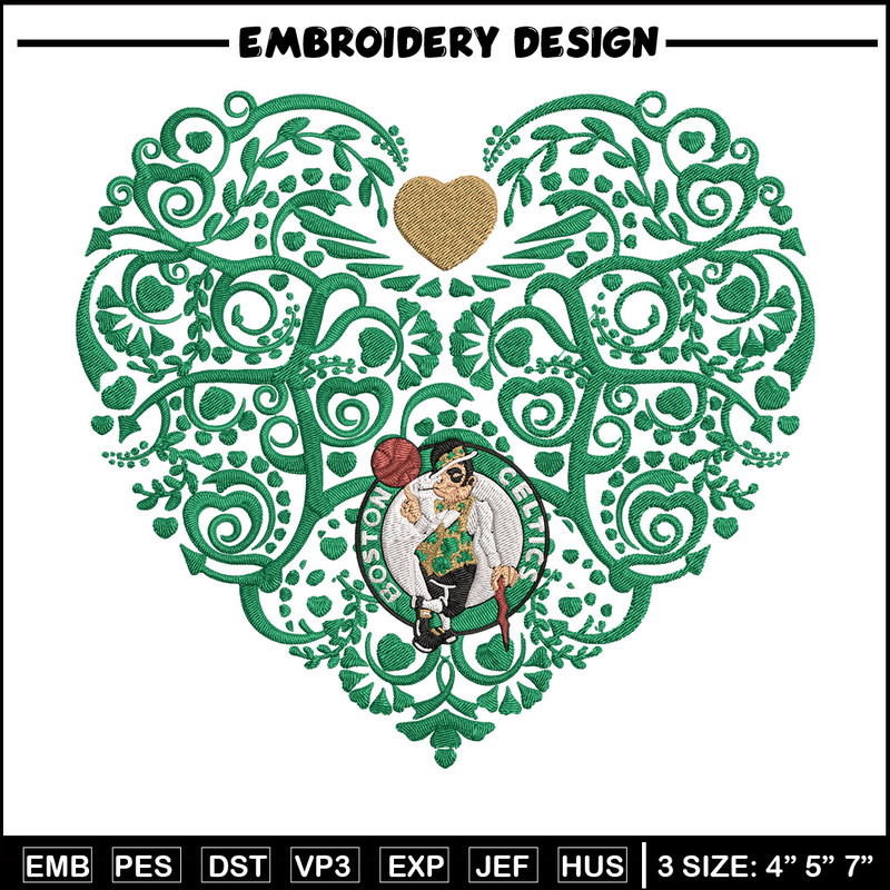 Boston Celtics heart embroidery design, NBA embroidery, Sport embroidery, Logo sport embroidery, Embroidery design.jpg