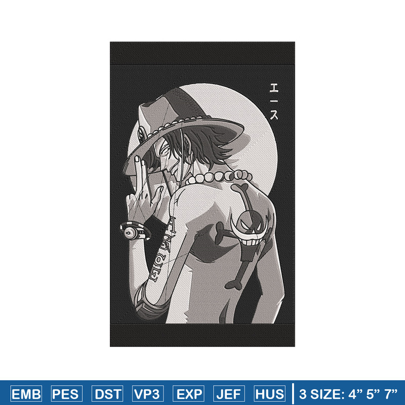 Ace poster Embroidery Design, One piece Embroidery, Embroidery File, Anime Embroidery, Anime shirt, Digital download.jpg