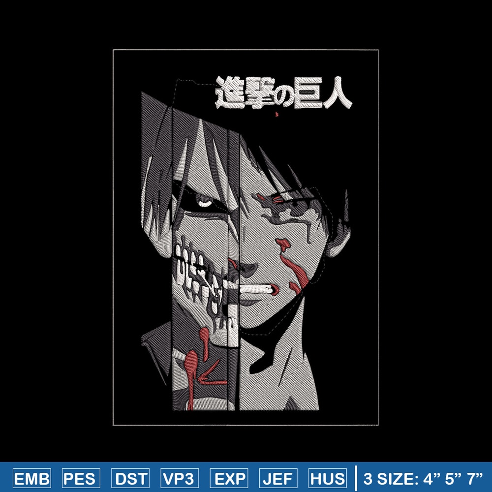 Eren Yeager Embroidery Design, Aot Embroidery, Embroidery File, Anime Embroidery, Anime shirt, Digital download.jpg