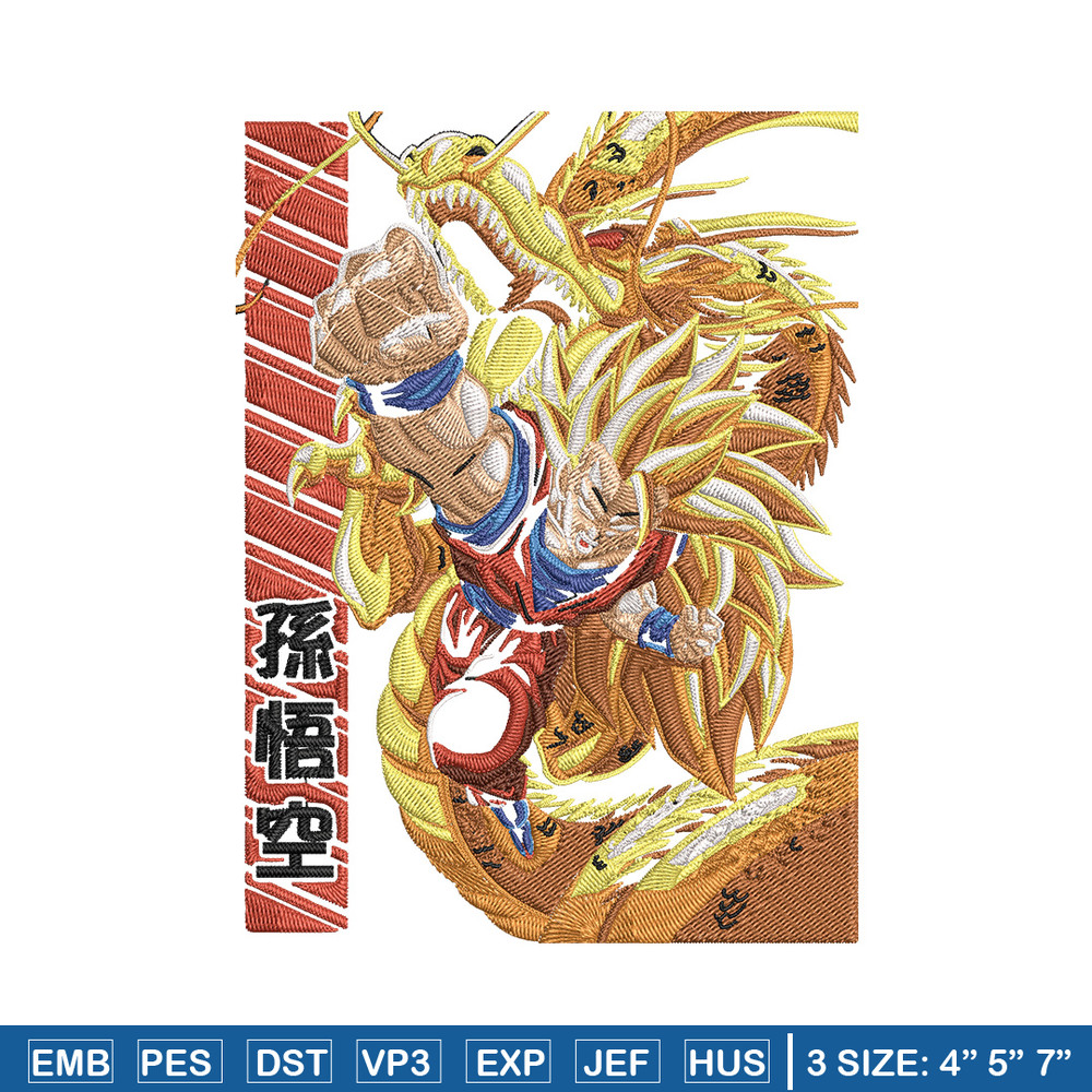 Goku ssj 3 Embroidery Design, Dragonball Embroidery,Embroidery File, Anime Embroidery, Anime shirt, Digital download.jpg