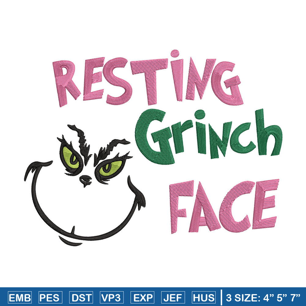 Grinch face Embroidery Design, Grinch Embroidery, Embroidery File, Chrismas Embroidery, Anime shirt, Digital download.jpg