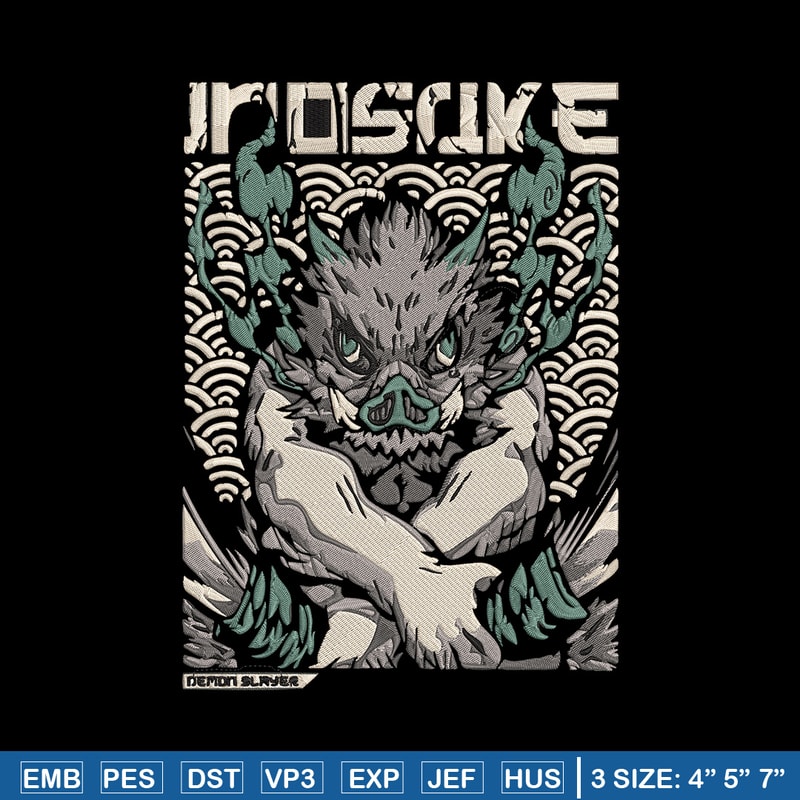 Inosuke poster Embroidery Design, Demon slayer Embroidery, Embroidery File, Anime Embroidery,Digital download..jpg