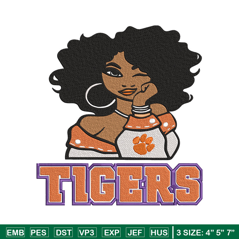 Clemson Tigers girl embroidery design, NCAA embroidery, Embroidery design, Logo sport embroidery,Sport embroidery.jpg