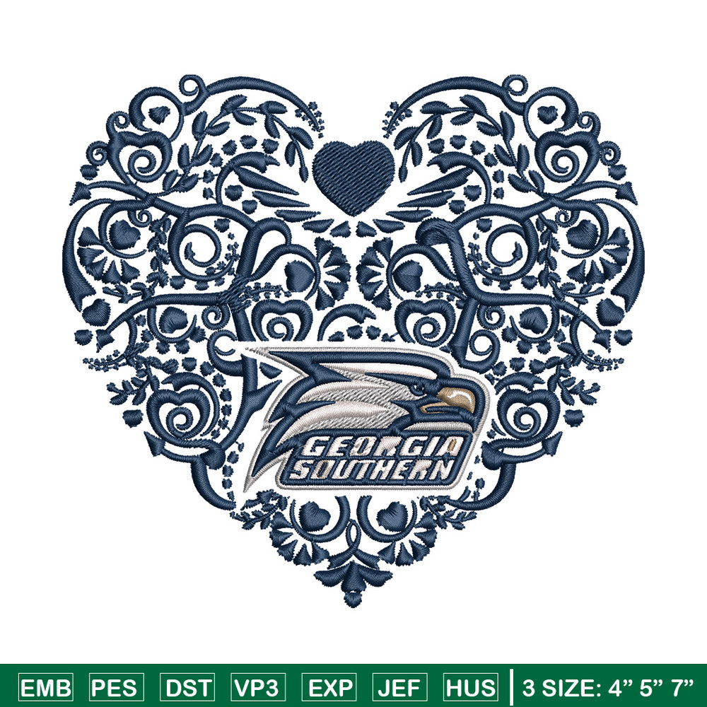 Georgia Southern heart embroidery design, NCAA embroidery, Sport embroidery, logo sport embroidery, Embroidery design.jpg