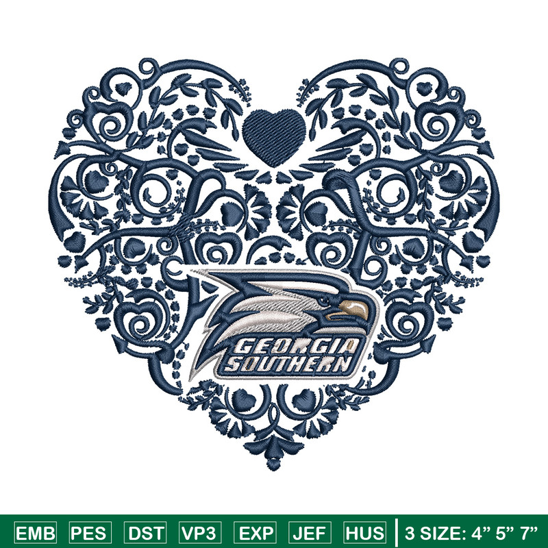 Georgia Southern heart embroidery design, NCAA embroidery, Sport embroidery, logo sport embroidery, Embroidery design.jpg