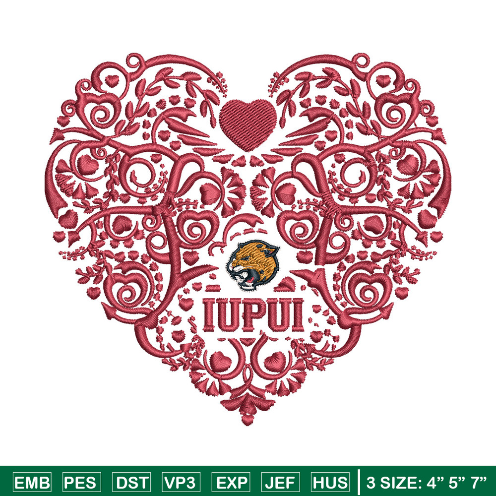 IUPUI Jaguars heart embroidery design, Sport embroidery, logo sport embroidery, Embroidery design, NCAA embroidery..jpg