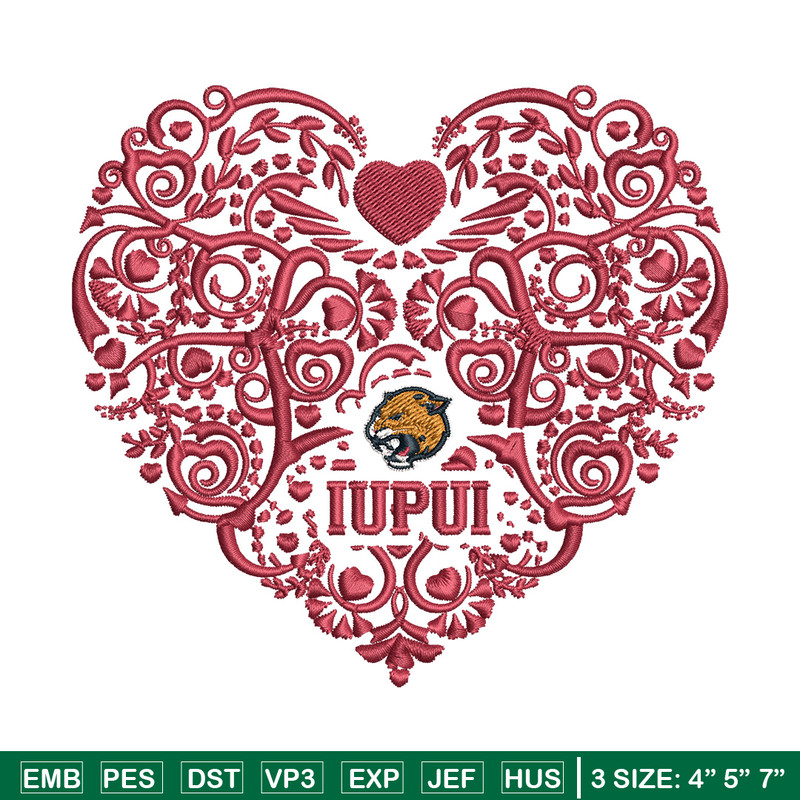 IUPUI Jaguars heart embroidery design, Sport embroidery, logo sport embroidery, Embroidery design, NCAA embroidery..jpg