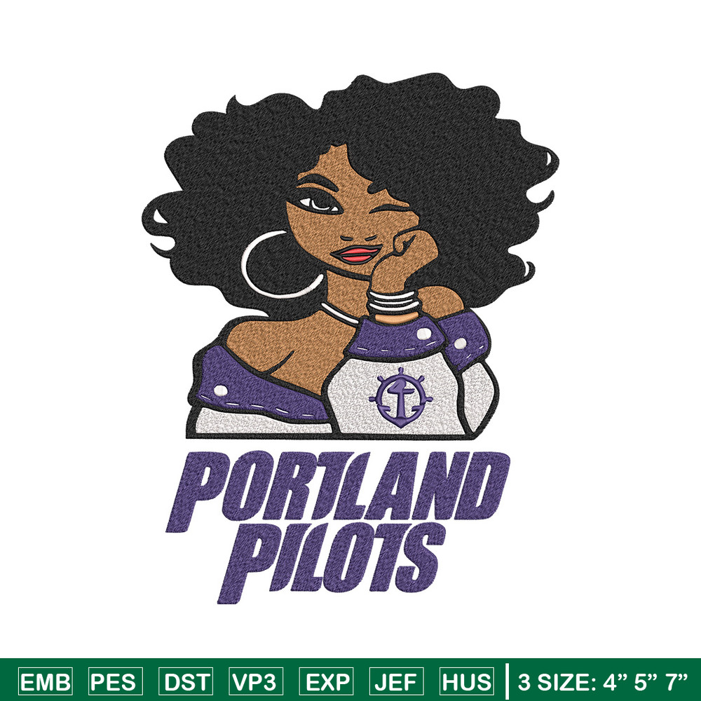 Portland Pilots girl embroidery design, NCAA embroidery, Embroidery design, Logo sport embroidery,Sport embroidery.jpg