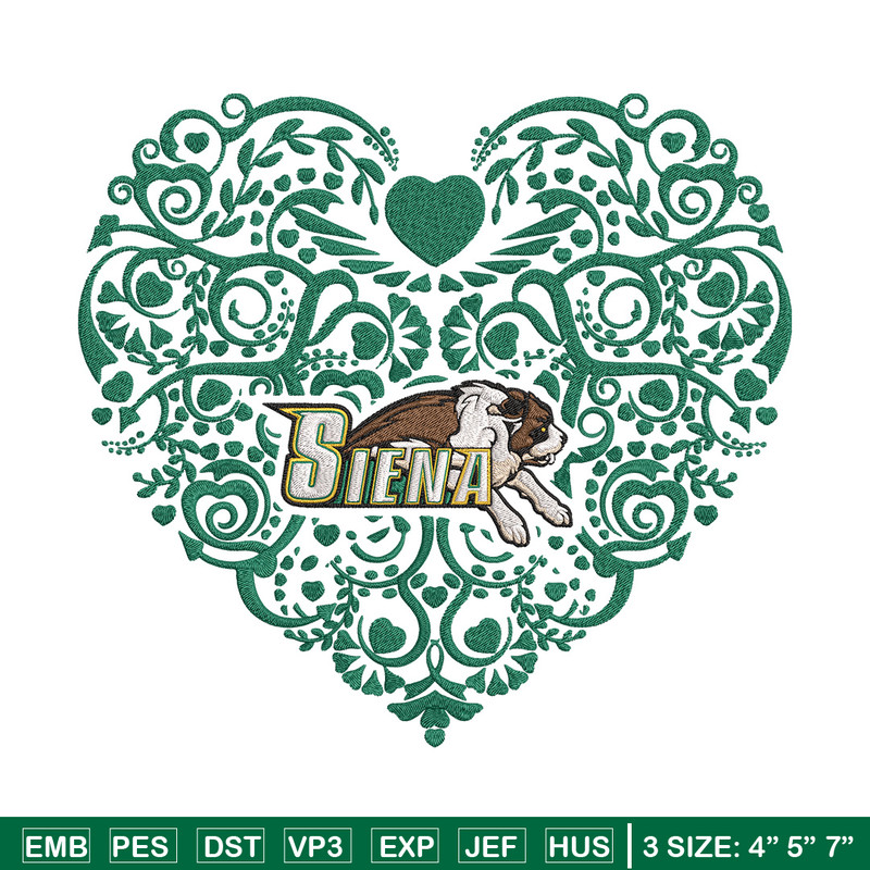 Siena College heart embroidery design, Sport embroidery, logo sport embroidery, Embroidery design, NCAA embroidery.jpg