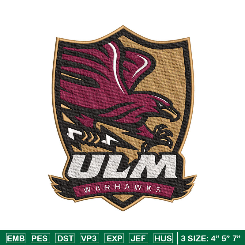 ULM Warhawks logo embroidery design, NCAA embroidery, Embroidery design, Logo sport embroidery, Sport embroidery..jpg