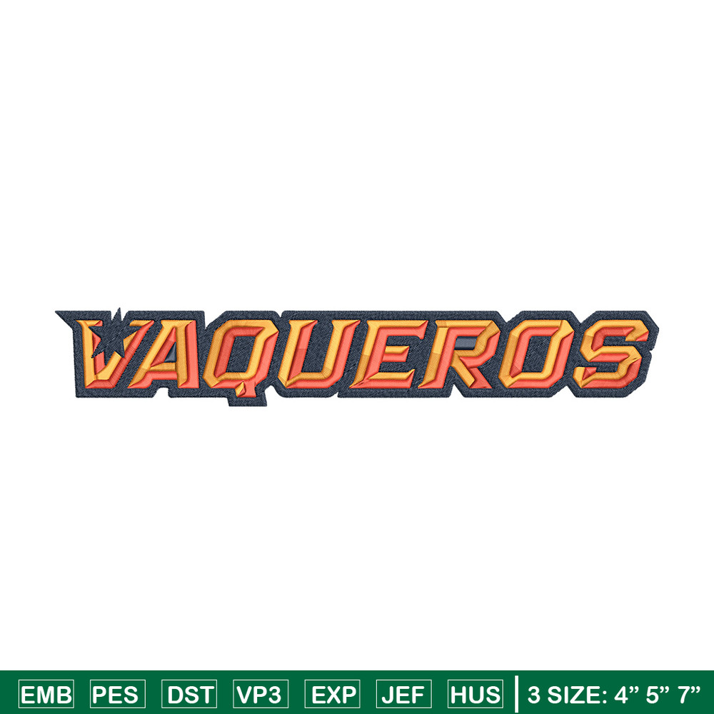 UTRGV Vaqueros Logo embroidery design, NCAA embroidery, Embroidery design, Logo sport embroidery, Sport embroidery..jpg
