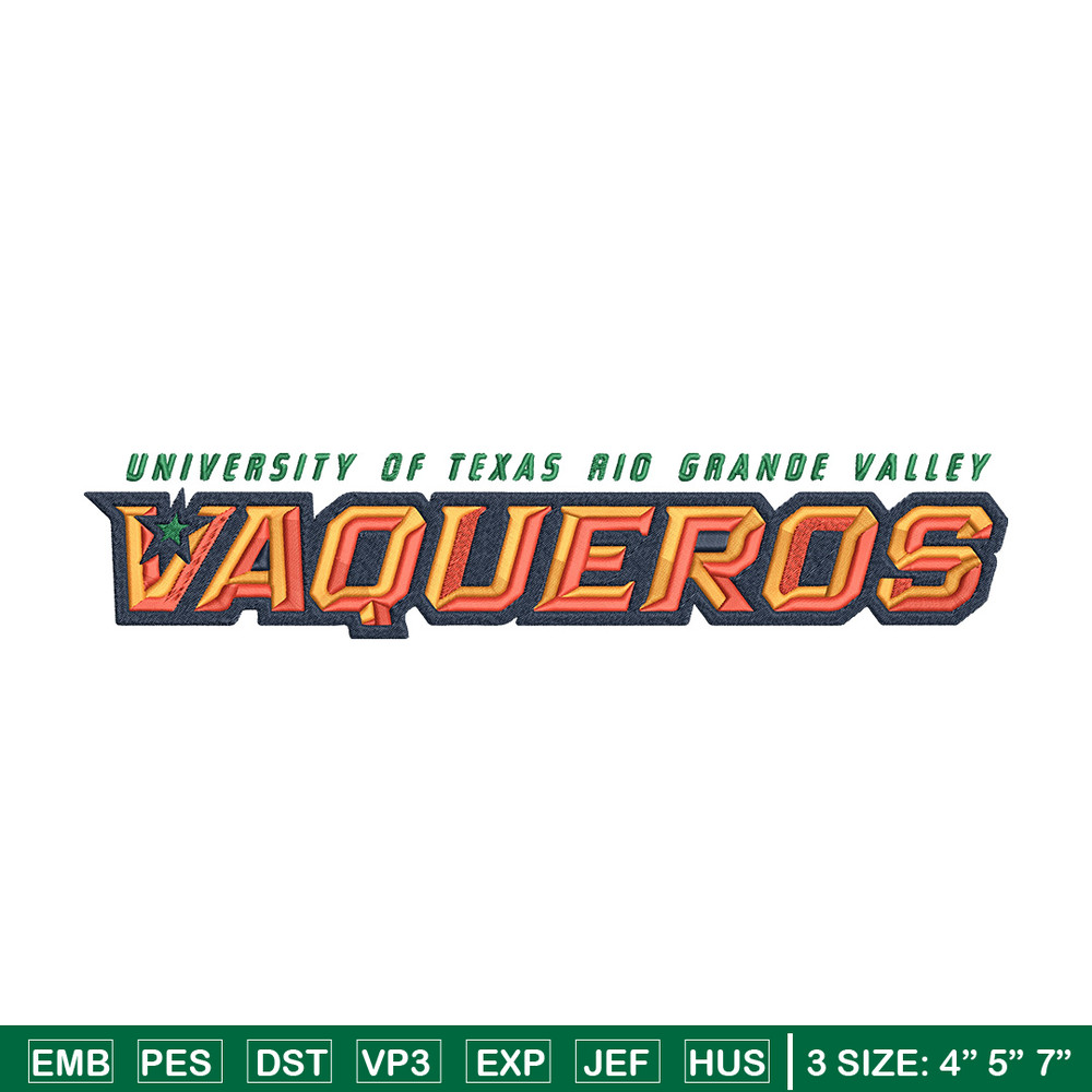 UTRGV Vaqueros logo embroidery design,NCAA embroidery,Sport embroidery,logo sport embroidery,Embroidery design..jpg