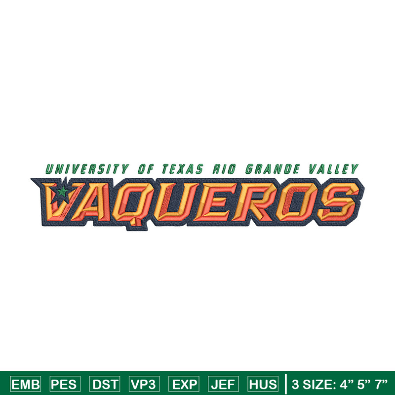 UTRGV Vaqueros logo embroidery design,NCAA embroidery,Sport embroidery,logo sport embroidery,Embroidery design..jpg