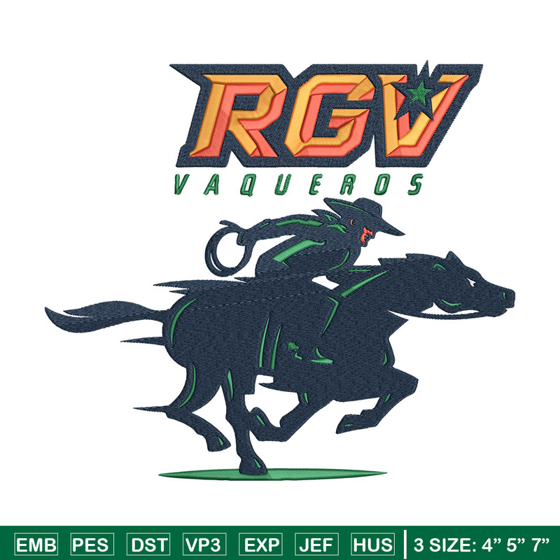 UTRGV Vaqueros poster embroidery design,NCAA embroidery, Embroidery design, Logo sport embroidery, Sport embroidery..jpg