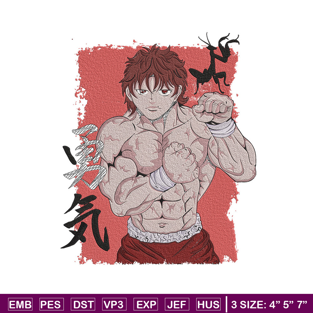 Baki poster Embroidery Design, Baki Embroidery, Embroidery File, Anime Embroidery, Anime shirt, Digital download.jpg