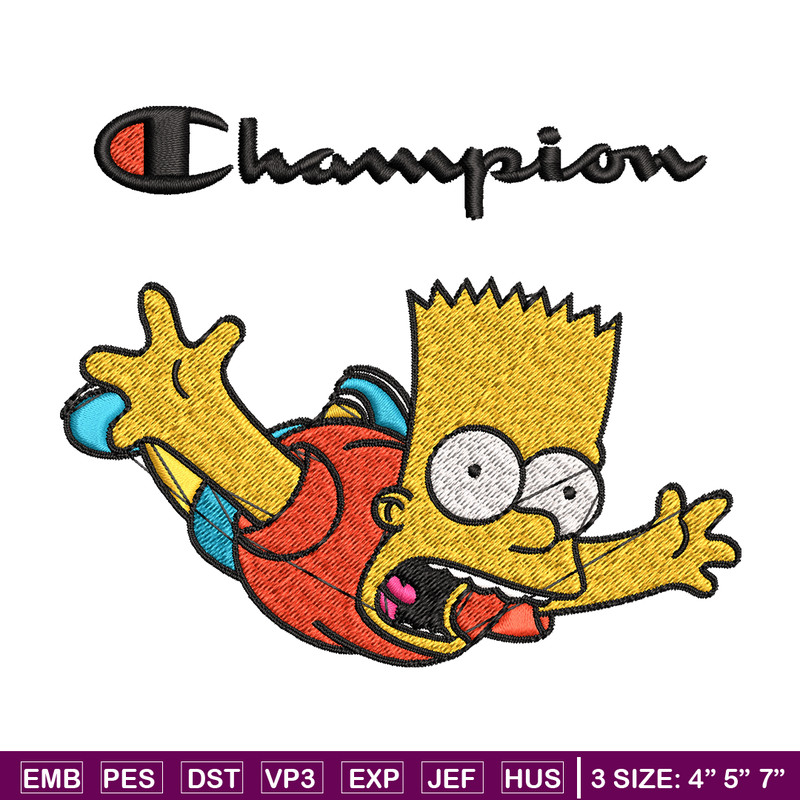 Bart Simpson Champion Embroidery design, Simpson Embroidery, cartoon design, Embroidery File, Instant download..jpg