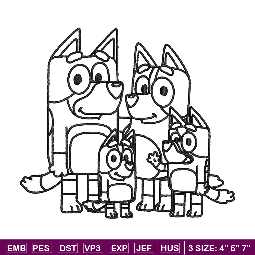 Bluey family Coloring Pages Embroidery, Bluey cartoon Embroidery, Embroidery File, cartoon design, Digital download..jpg