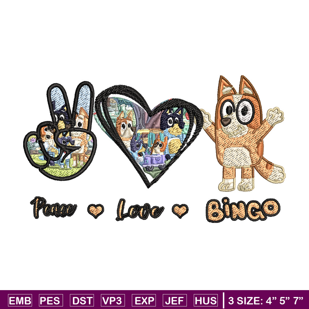 Bluey Peace Love bandit Embroidery design, Bluey cartoon Embroidery, cartoon design, Embroidery File, Digital download.jpg
