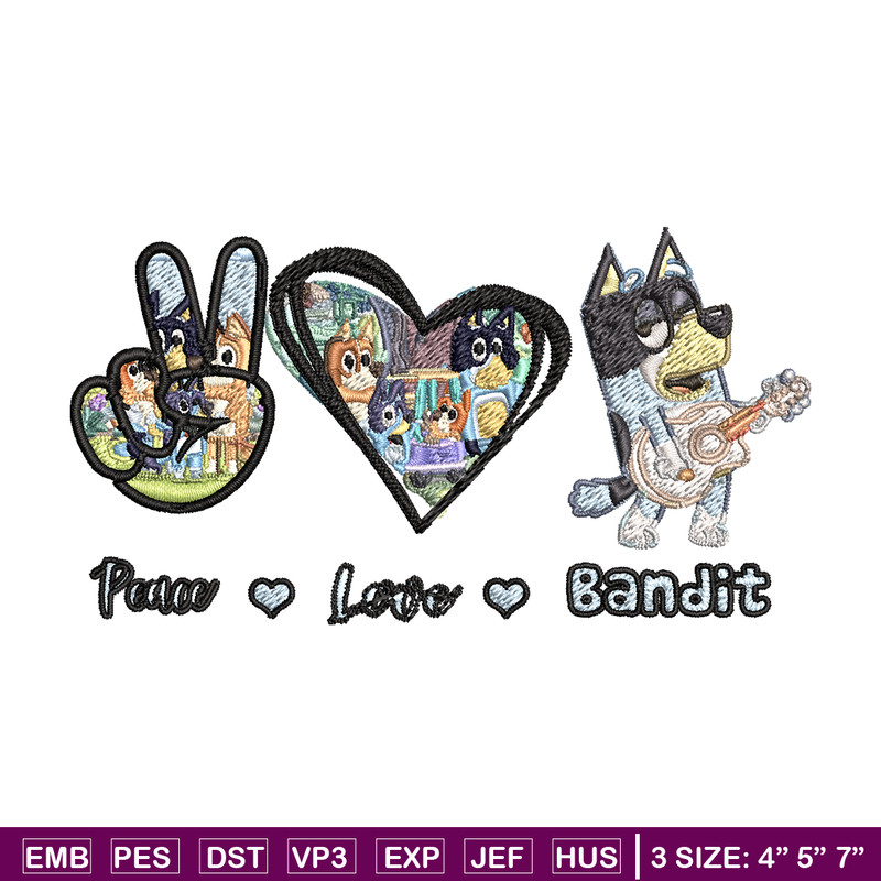 Bluey Peace Love bandit Embroidery design, Bluey cartoon Embroidery, cartoon design, Embroidery File, Instant download..jpg