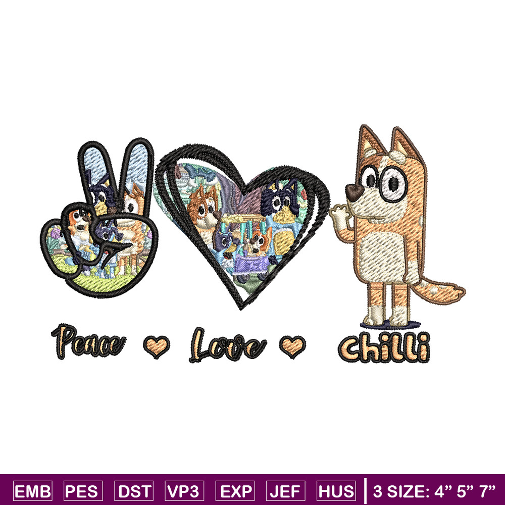 Bluey Peace Love bandit Embroidery design, Bluey cartoon Embroidery, cartoon design, Embroidery File, Instant download.jpg