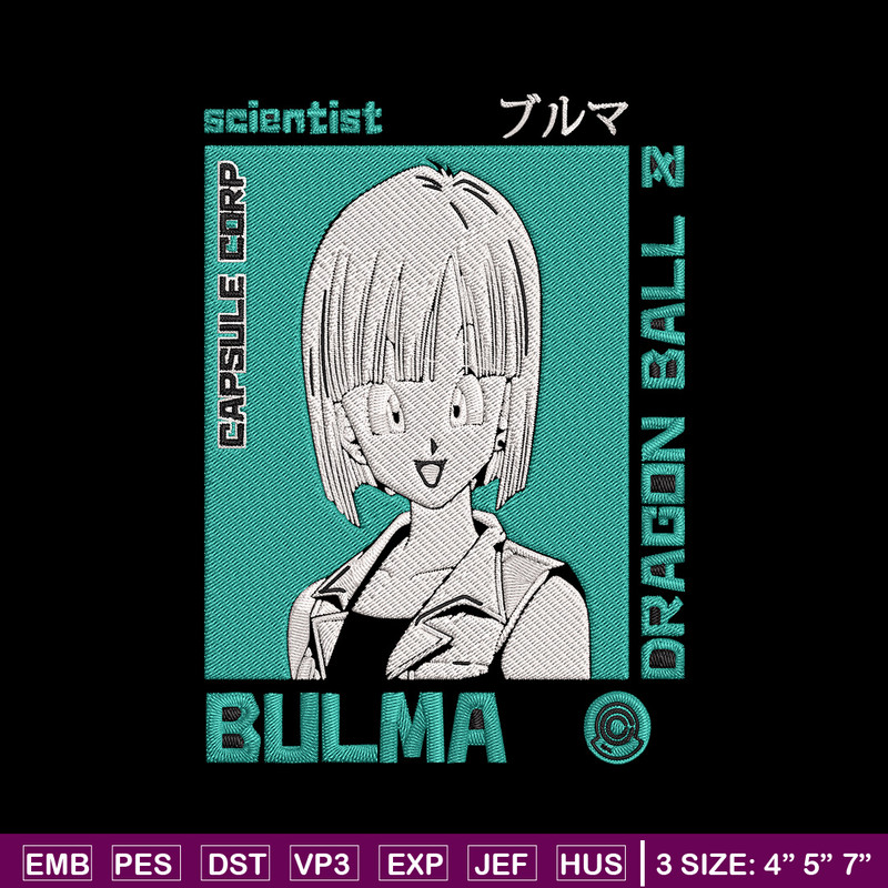 Bulma poster Embroidery Design, Dragonball Embroidery, Embroidery File, Anime Embroidery, Anime shirt, Digital download..jpg