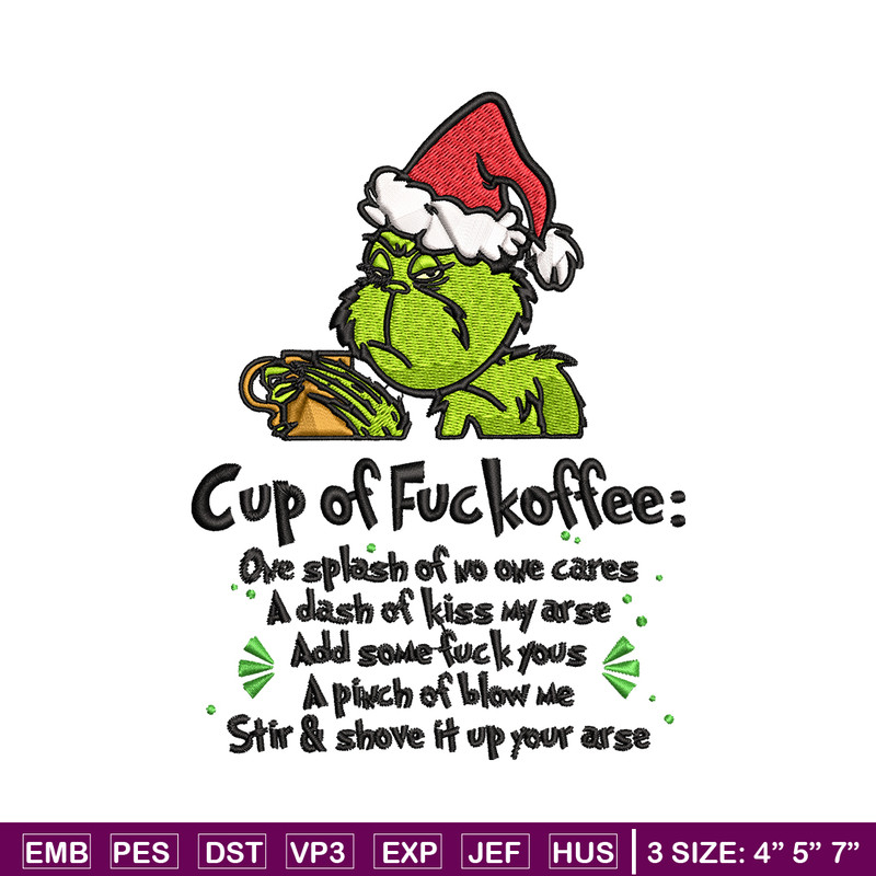 Cup of fuckoffee grinch Embroidery design, Grinch christmas Embroidery, Embroidery File, Grinch design, Instant download.jpg