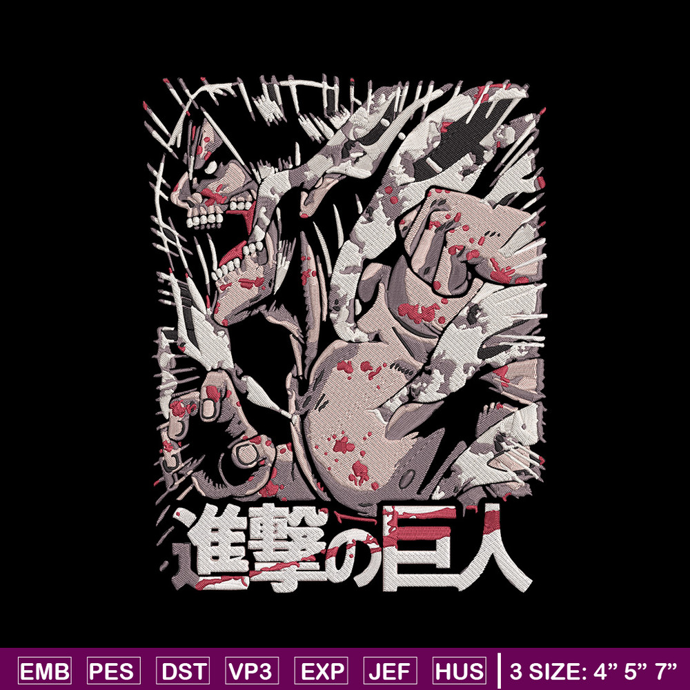 Eren titan Embroidery Design, Aot Embroidery, Embroidery File, Anime Embroidery, Anime shirt, Digital download..jpg