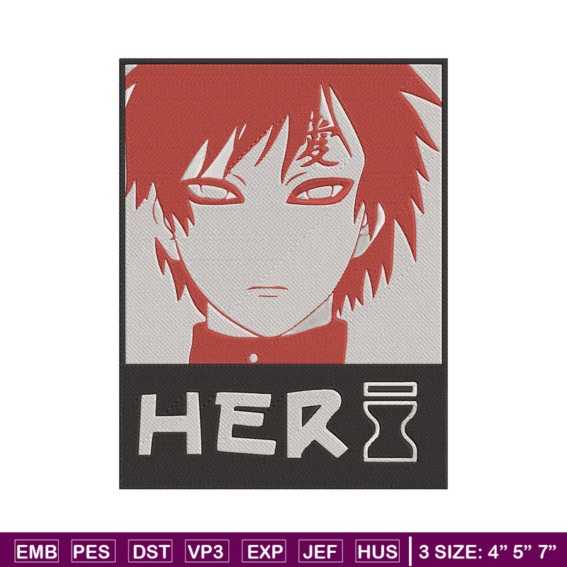 Gaara poster Embroidery Design, Naruto Embroidery, Embroidery File, Anime Embroidery, Anime shirt, Digital download.jpg