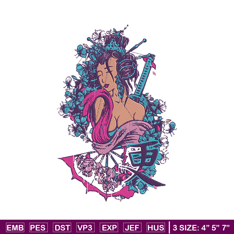 Geisha poster Embroidery Design, Geisha Embroidery, Embroidery File, Anime Embroidery, Anime shirt, Digital download.jpg
