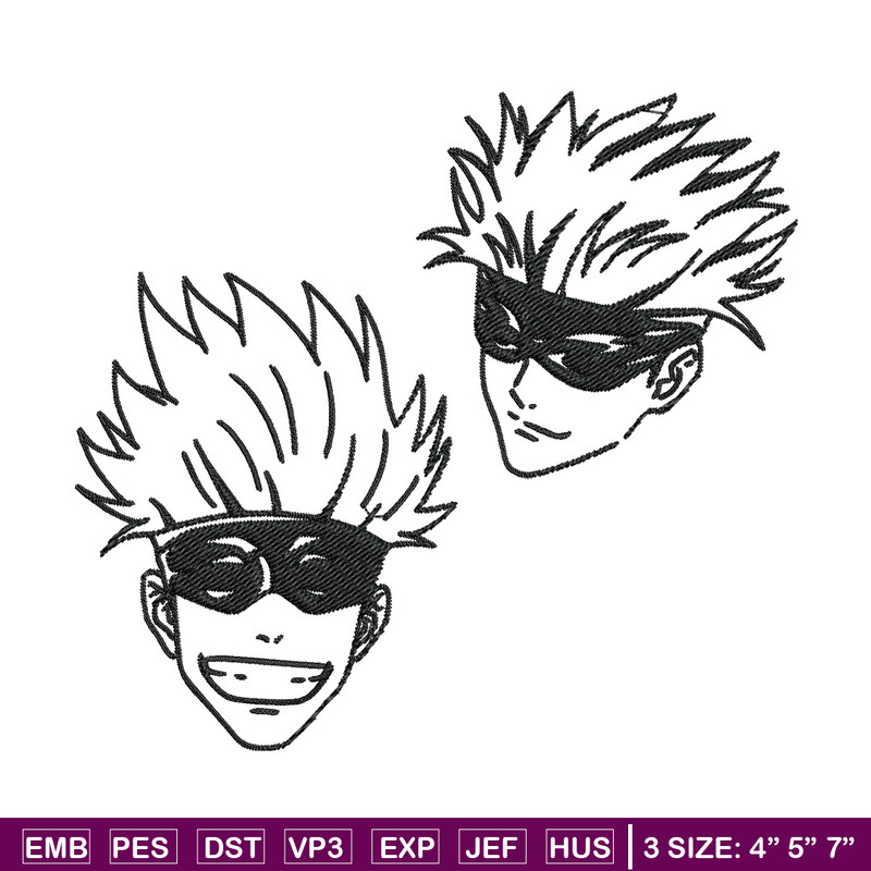 Gojo face Embroidery Design, Jujutsu Embroidery, Embroidery File, Anime Embroidery, Anime shirt, Digital download.jpg