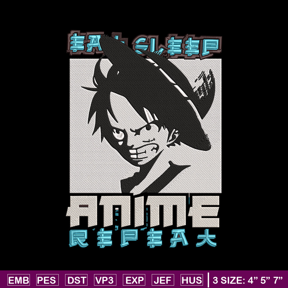 Luffy black Embroidery Design, One piece Embroidery, Embroidery File, Anime Embroidery, Anime shirt, Digital download..jpg