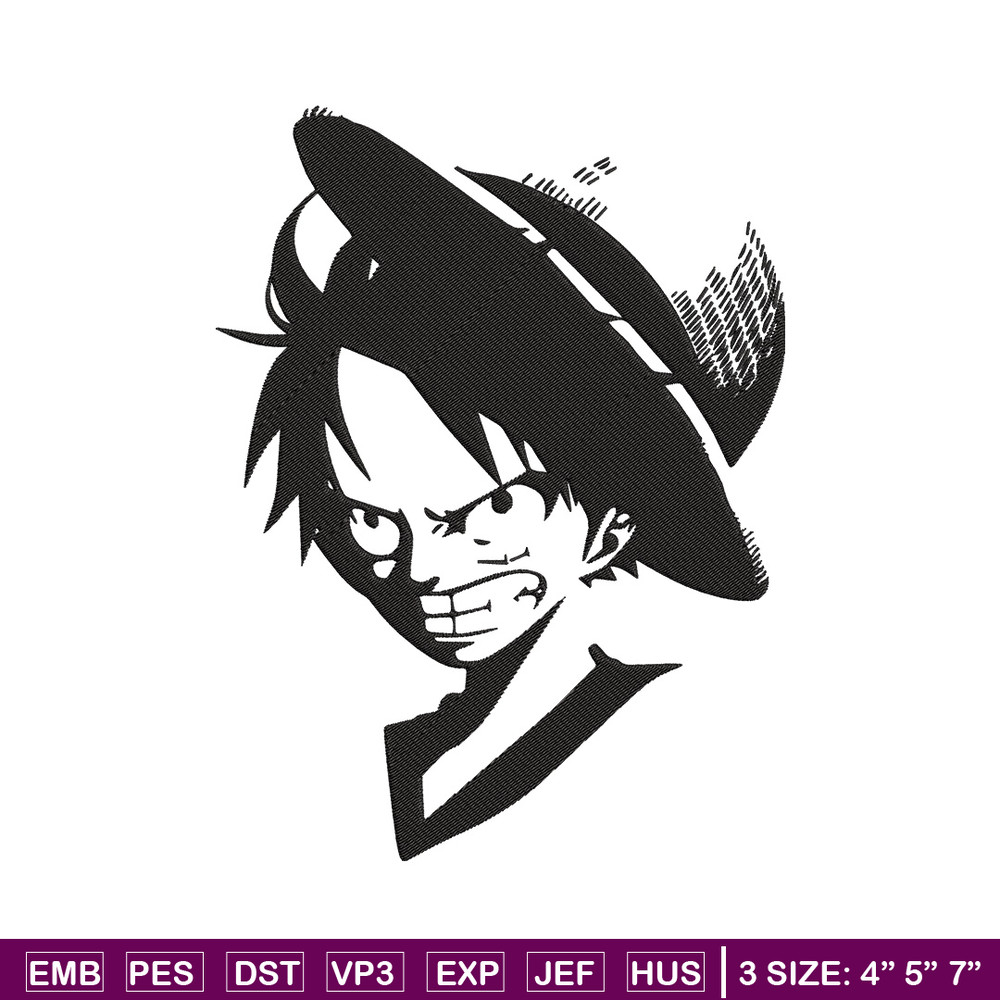 Luffy black Embroidery Design, One piece Embroidery, Embroidery File, Anime Embroidery, Anime shirt, Digital download.jpg