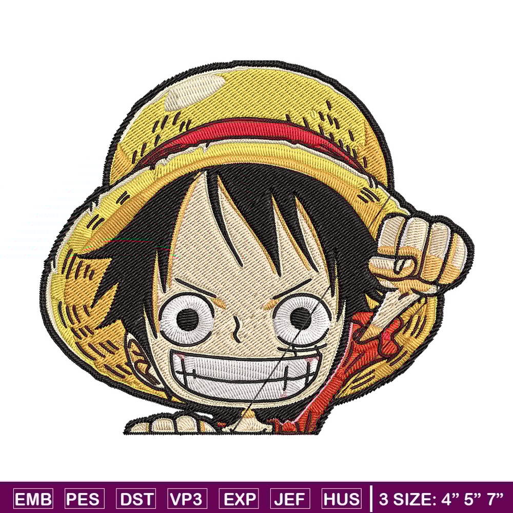 Luffy Chibi Embroidery Design, One piece Embroidery, Embroidery File, Anime Embroidery, Anime shirt, Digital download.jpg