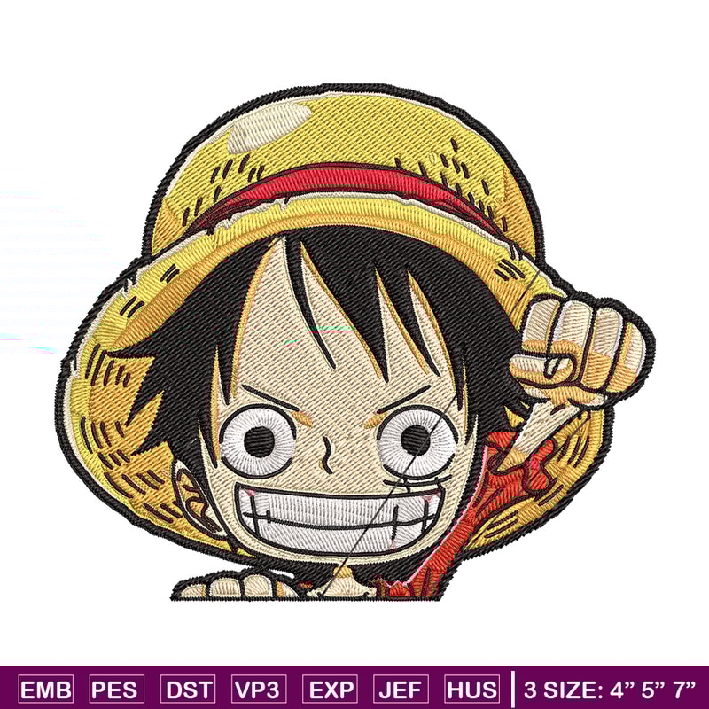 Luffy Chibi Embroidery Design, One piece Embroidery, Embroidery File, Anime Embroidery, Anime shirt, Digital download.jpg