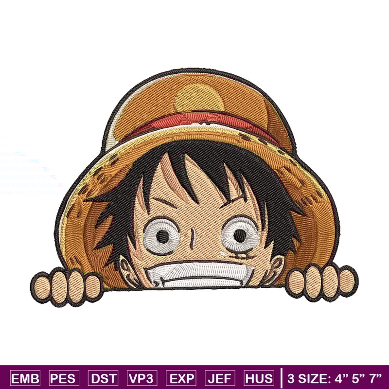 Luffy Peeker Embroidery Design, One piece Embroidery, Embroidery File, Anime Embroidery, Anime shirt, Digital download.jpg