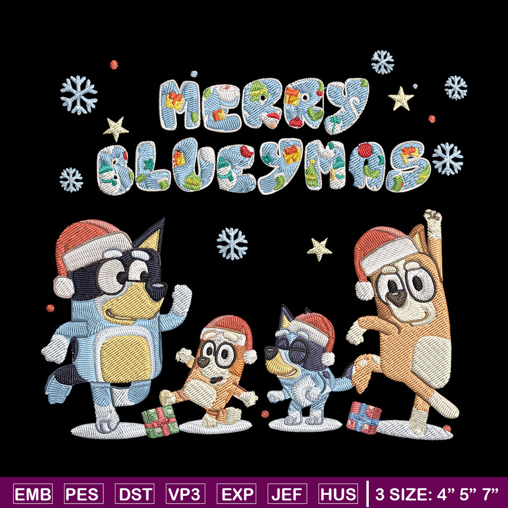 Merry blueymas Embroidery Design, Bluey Embroidery, Embroidery File, Chrismas Embroidery, Anime shirt, Digital download.jpg
