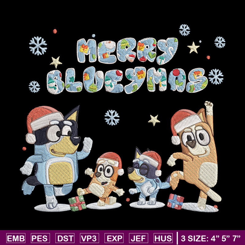Merry blueymas Embroidery Design, Bluey Embroidery, Embroidery File, Chrismas Embroidery, Anime shirt, Digital download.jpg