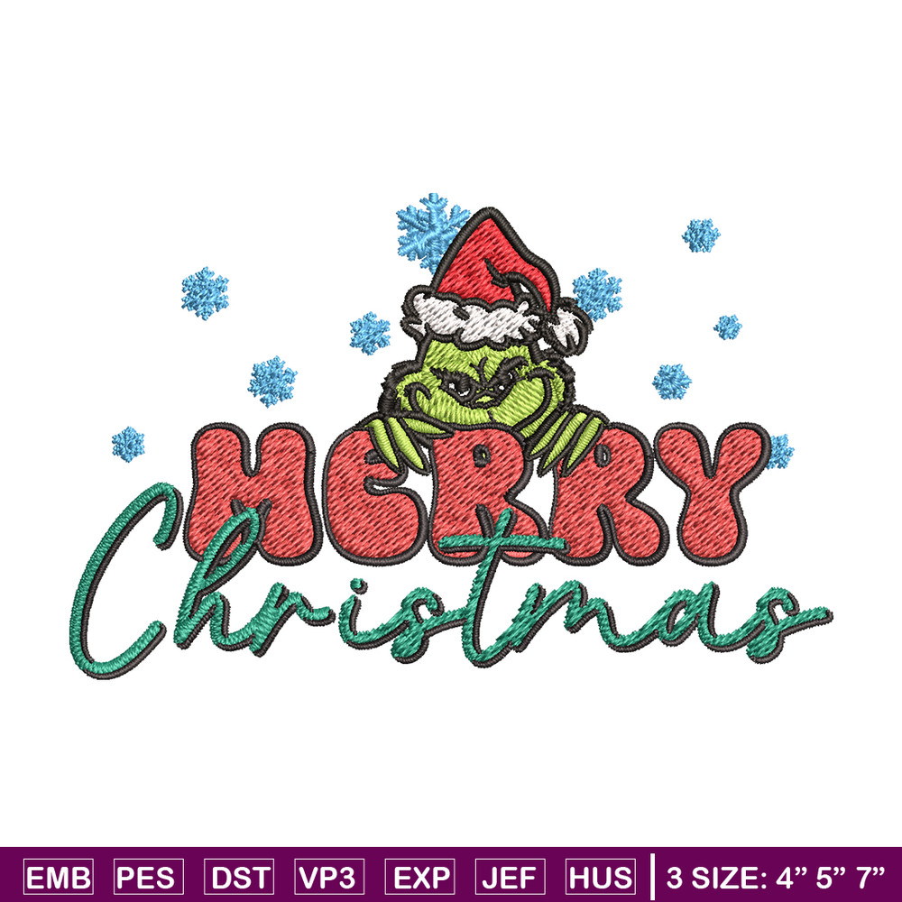Merry Grinch Embroidery design, Grinch Merry Christmas Embroidery, Grinch design, Embroidery File, Digital download.jpg