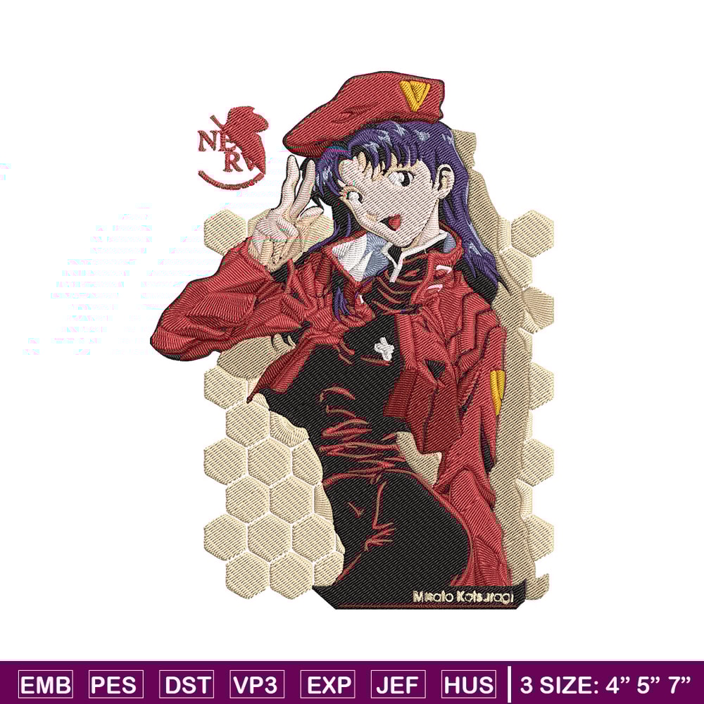 Misato Katsuragi Embroidery Design, Evangelion Embroidery, Embroidery File, Anime Embroidery, Anime shirt, Digital download.jpg