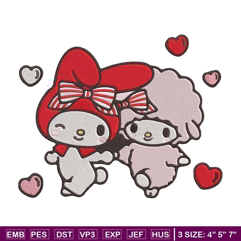 My Melody love Embroidery Design, Hello kitty Embroidery, Embroidery File, Anime Embroidery,Anime shirt,Digital download.jpg