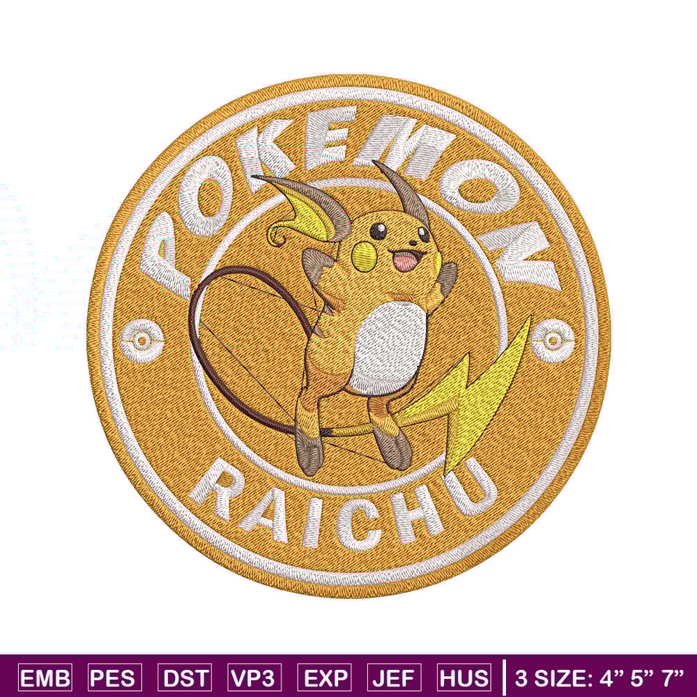 Raichu Embroidery Design, Pokemon Embroidery, Embroidery File, Anime Embroidery, Anime shirt, Digital download..jpg