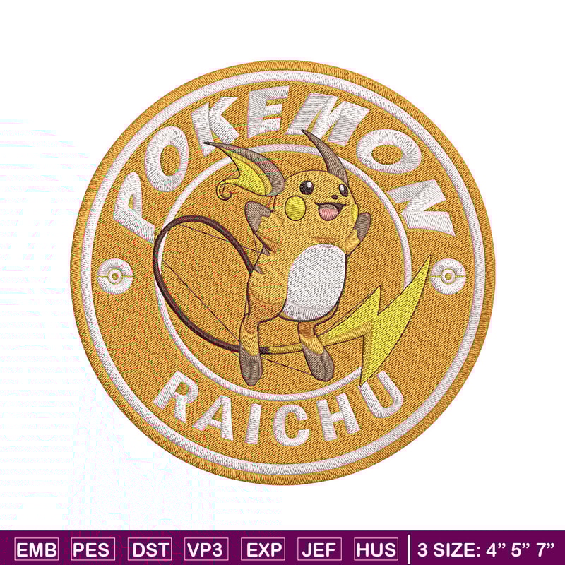 Raichu Embroidery Design, Pokemon Embroidery, Embroidery File, Anime Embroidery, Anime shirt, Digital download..jpg