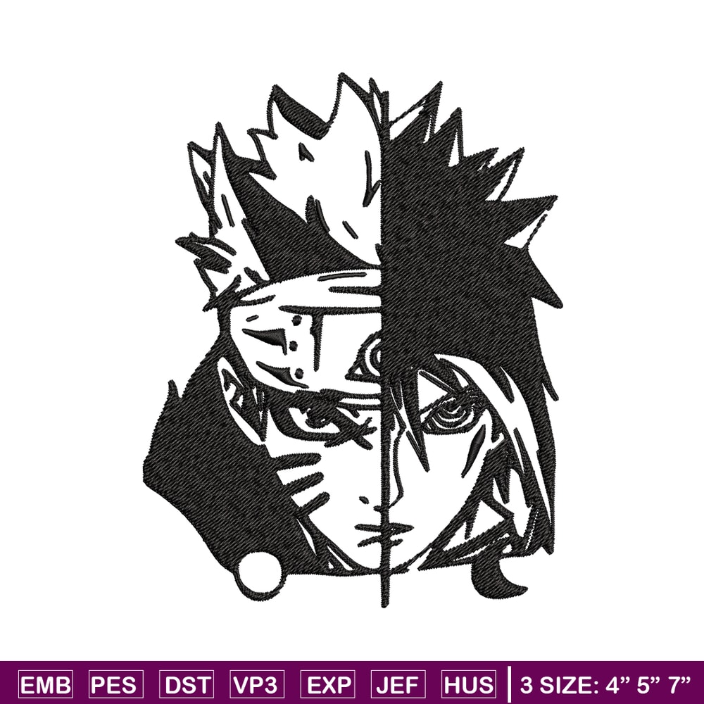 Sasuke and Naruto black and white Embroidery design, Naruto Embroidery, anime design, Embroidery File, Instant download..jpg