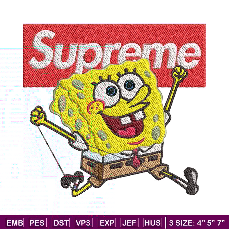 Spongebob Squarepants Supreme Embroidery design, Spongebob Embroidery, cartoon design, Embroidery File, Digital download.jpg